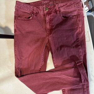American Eagle Outfitters Wine-Colored Ankle Skinny Jeans